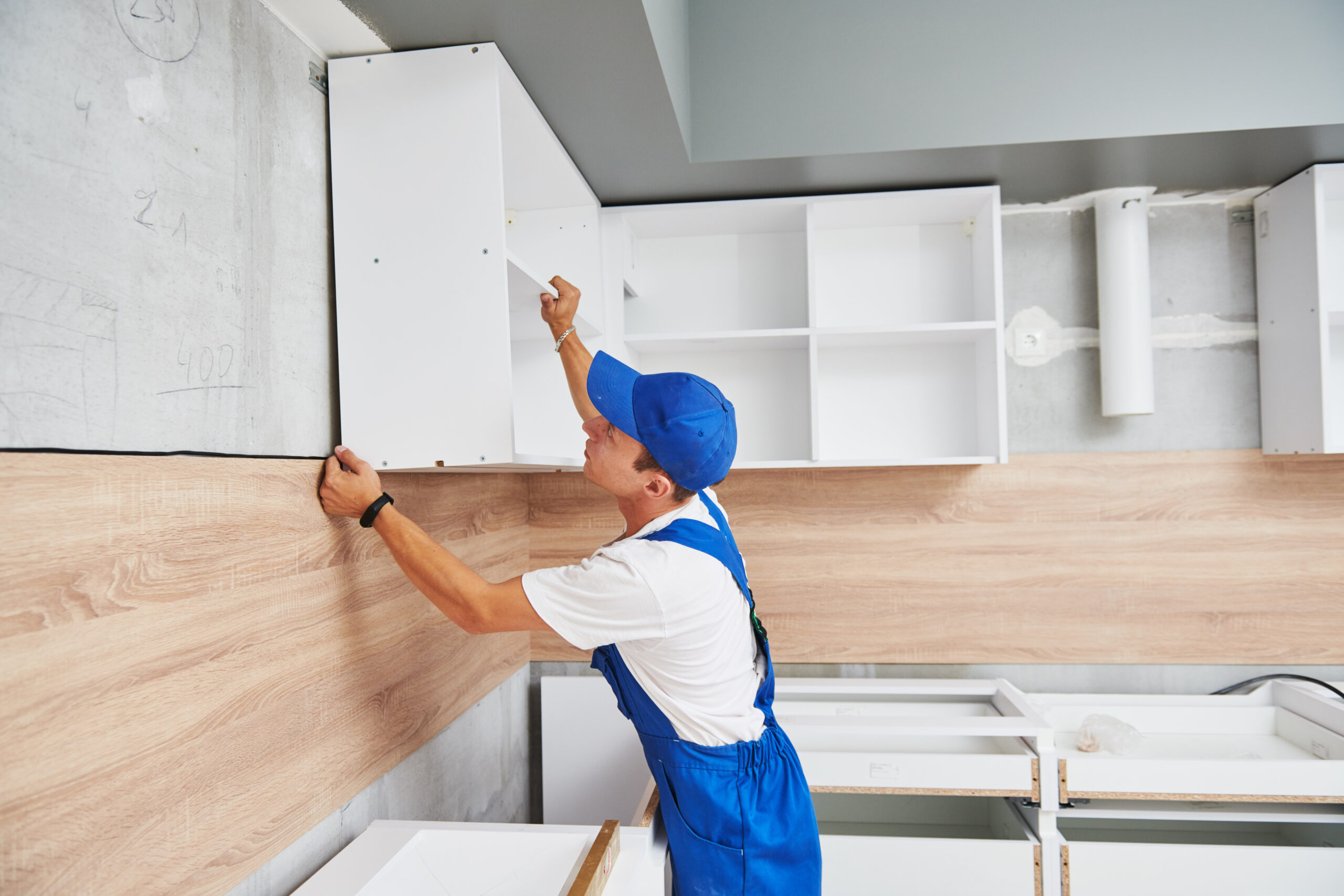 Kitchen,Installation.,Worker,Assembling,Furniture